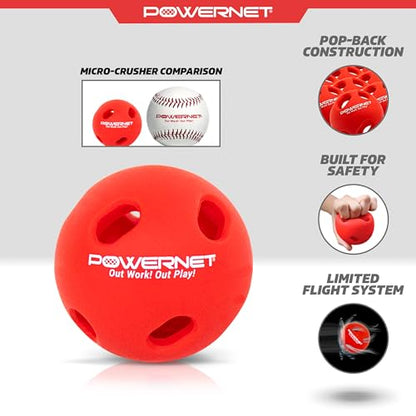 PowerNet Micro Crusher Training Baseballs, Baseball Hitting Trainer for Improved Speed, Power & Coordination, Batting Practice Baseballs