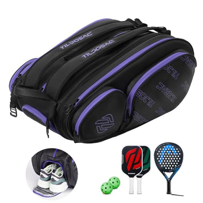 TILDOSAC 2-in-1 Detachable Pickleball & Padel Bag for Men Women | Thermal Foil Insulated Racket Compartment | Outdoor & Gym - color: Black Purple