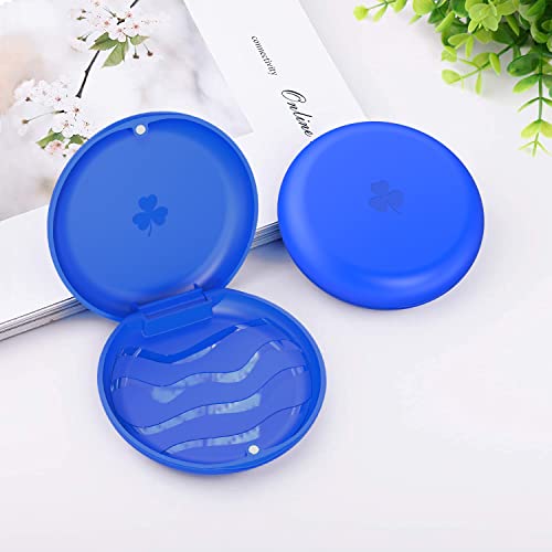 2-Pack Ultra-Thin Round Aligner & Retainer Case with Magnetic Closure – Slim Portable Travel Container for Braces, Mouth Guard, Night Guard, BPA-Free Anti-Slip Water Ripple Design (Blue) - color: Blue