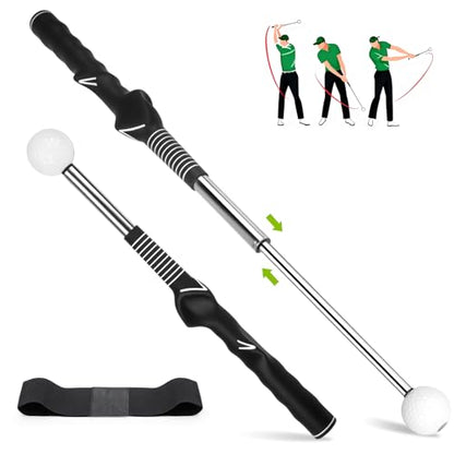 Retractable Golf Swing Training Aid, Golf Grip Trainer for Swing Tempo & Chipping Practice, Right-Handed Golf Swing Trainer with Arm Band for Beginners, Indoor Outdoor Practice
