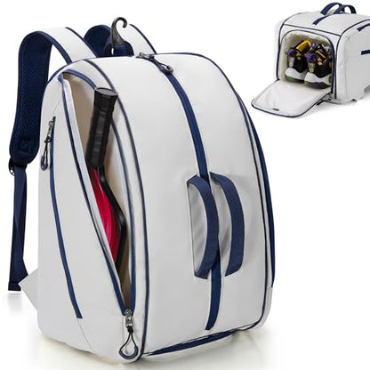 Smasrob Pickleball Bag Fits 4 Pickleball Paddles, Pickleball Backpack with Laptop Pocket, Shoe Compartment and Fence Hook - color: Beige
