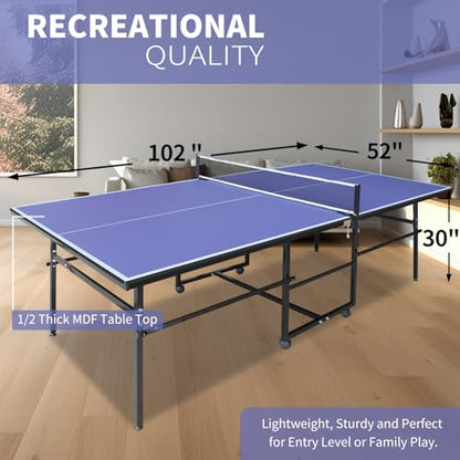 Ping Pong Table Foldable & Portable 6/8/9FT Table Tennis Table Set for Indoor & Outdoor Games with Net & Post, 2 Table Tennis Paddles and 3 Balls