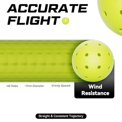 YVMOVE V40Pro Outdoor Pickleball Balls - Seamless Rotational Molding for Crack Resistance - USAPA Standard Bounce&Flight - Neon Green 40-Hole Pickleballs for Tournaments/Family Games (3-Pack/12-Pack) - color: 3 Pack - Neon Yellow