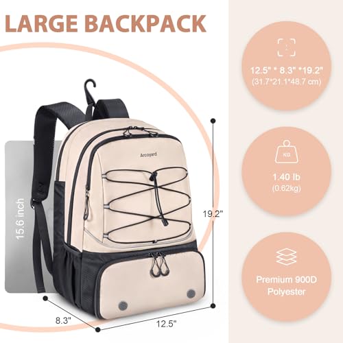 Arcoyard Tennis Bag Holds 2 Rackets, Professional Tennis Bags for Women, Tennis Backpack with Ventilated Shoe Compartment - color: Beige