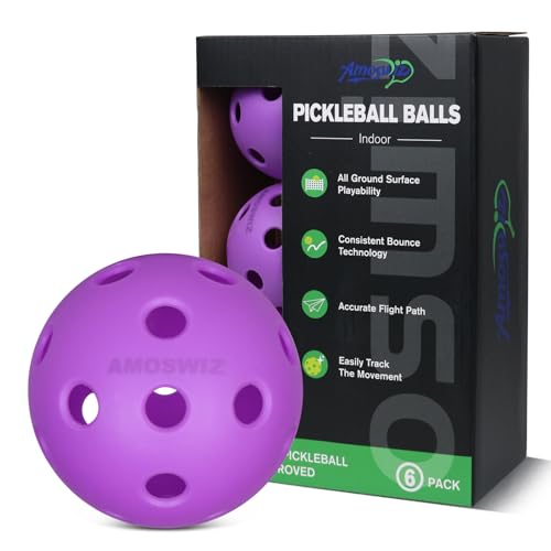 Indoor Pickleball Balls, 6/12 Pack of 26 Holes Pickleballs, USAPA Approved Indoor Pickleballs Set, High Visibility Durable Pickle Balls for Training and Tournament - color: Purple Indoor Balls with Mesh Bag
