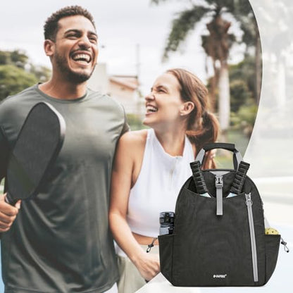 G4Free Tennis Backpack, Pickleball Bag Tote, Large Pickleball Bags for Women and Men, Casual Sports Gym Tennis Bag - color: Black