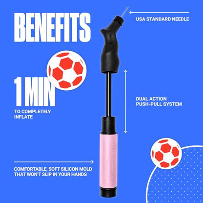 SPORTBIT Ball Pump for Sports Balls - Push & Pull Inflating System - Hand Pump for Exercise Balls - Volleyball Pump, Basketball Inflator, Ball Air Pump - Goes with 5 Needles Set