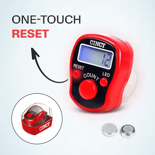CINCY Clicker Counter with LED for Day & Night Use | Instant Reset, Accurate & Quiet, Long Battery Life | for People, Laps, Pitch, Golf, Baseball, Fish Counting, for Prayer, Everyday Prayer – 1 Pack - color: Red