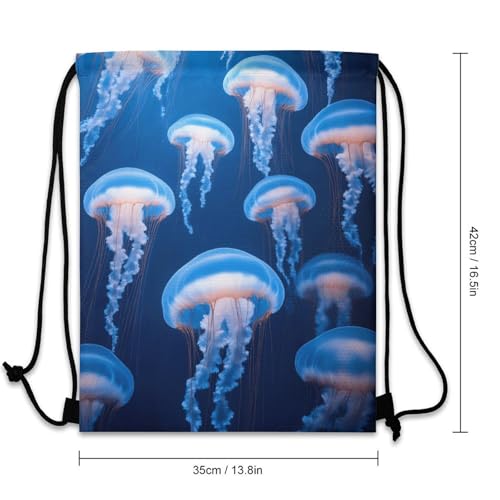 Lightweight Drawstring Sackpack Sports Backpack Waterproof for Gym Travel Hiking Men Women Durable Polyester, Under Sea Ocean Jellyfish Blue Bags - color: Picture (1020)