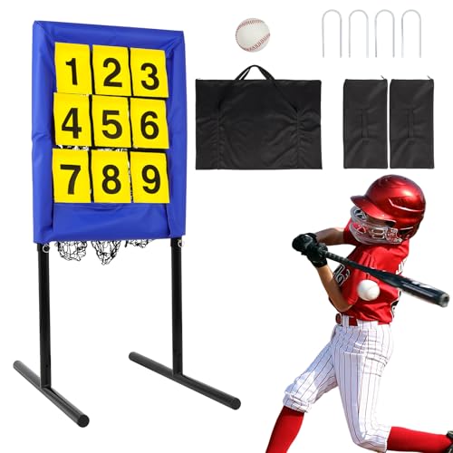 FAHKNSHeavy-Duty Pitching Net, 9 Hole Pitching Net with Strike Zone Removable Digital Targets,3 Height Adjustable Throwing Trainer for Baseball & Softball with Ball - color: blue