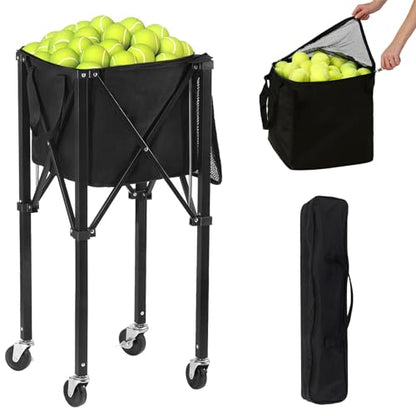 Tennis Ball Hopper Pickleball Removable Waterproof Basket with Carry Bag, Wheel Locks for Tennis Coaches Players Schools Clubs, Tennis Court Equipment/Accessory (165 Balls Capacity)