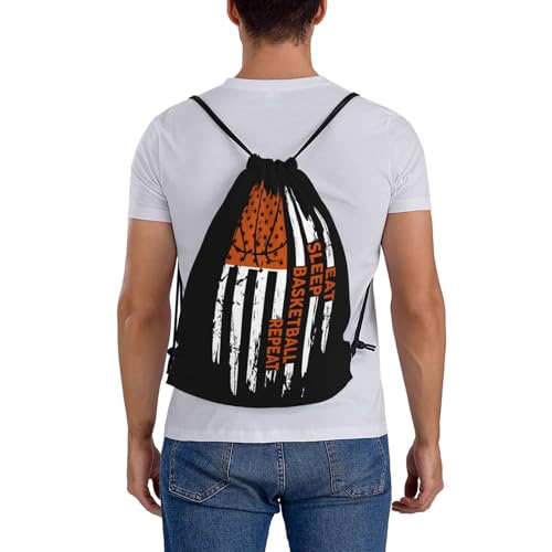 Eat Sleep Basketball Repeat Unisex Drawstring Backpack Bag Sport Gym Travel Swim Sackpack - color: Eat Sleep Basketball Repeat1