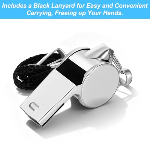 8 Pcs Very Loud Sports Whistles Lanyards with Clip Coach Whistles Stainless Steel Whistle with Lanyard for Wrestling Referee School Football Basketball Team Competition
