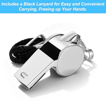 8 Pcs Very Loud Sports Whistles Lanyards with Clip Coach Whistles Stainless Steel Whistle with Lanyard for Wrestling Referee School Football Basketball Team Competition