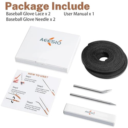 Softball Baseball Glove Lace, Mitt Lace Repair Kit Includes 2 Leather Laces and Lacing Needle for Catcher's Glove - color: Black