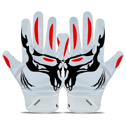 SHAHAB Football Gloves Ultra Tacky Grip for Game Day Youth Football Gloves, Wide Receiver with Skull Design Breathable Fit, Perfect for Boys & Girls - size: Youth Medium/Large
