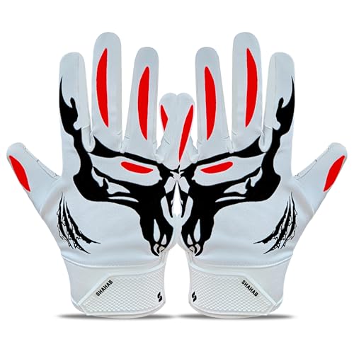 SHAHAB Football Gloves Ultra Tacky Grip for Game Day Youth Football Gloves, Wide Receiver with Skull Design Breathable Fit, Perfect for Boys & Girls - size: Youth XS/Small