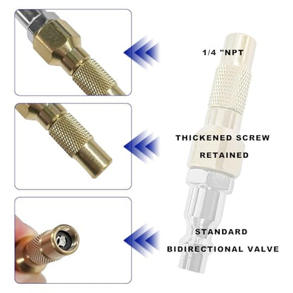 7PCS Heavy Duty Brass Air Nozzle with Quick Connector, Screw On Tire Inflator Chuck Air Needle w/Adapters, No Break Ball Needle Twist-on Chucks for Tire Inflator Gauge Compressor