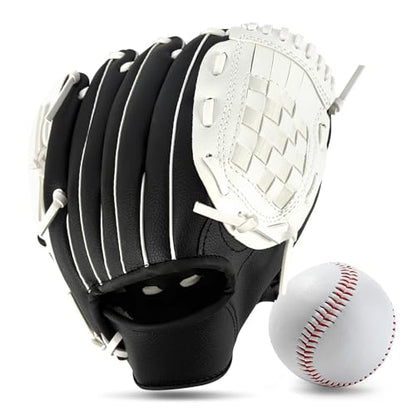 Baseball Glove,Baseball Softball Mitt with Ball for Kids Youth Adults Training and Beginner,Right Hand Throw,Left Hand Glove - color: Monochrome Streak, size: 10.5"