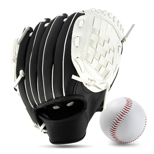 Baseball Glove,Baseball Softball Mitt with Ball for Kids Youth Adults Training and Beginner,Right Hand Throw,Left Hand Glove - color: Monochrome Streak, size: 10.5"