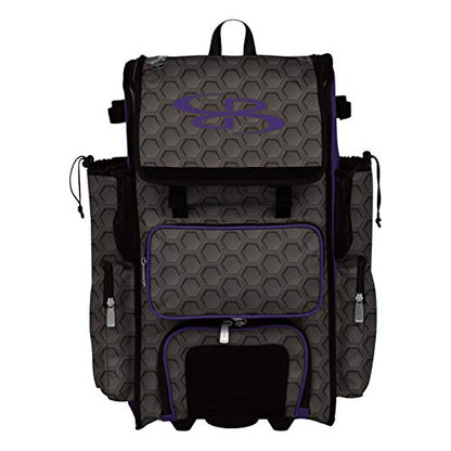 Boombah Rolling Superpack 2.0 3DHC Baseball/Softball Gear Bag - 23-1/2" x 13-1/2" x 9-1/2" - Multiple Colors - Telescopic Handle and Holds 4 Bats - Wheeled Version - color: Dark Charcoal/Purple