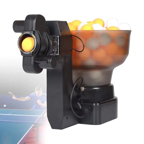 Table Tennis Robot with 7 Arc Angle, Automated Dual Wheel Serving Ping Pong Machine, Long and Short Ball Switch Launcher for Solo Athletic Development