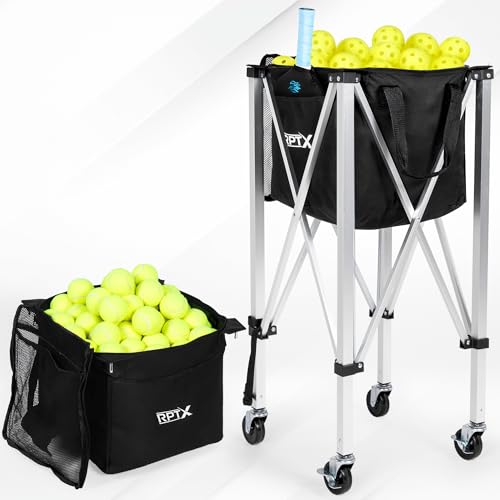 Pickleball Cart | Tennis Ball Hopper | 150 Ball Capacity | Multiple Storage Pockets | Carrying Bag | Lightweight & Portable | Coaching Cart for Practice & Training