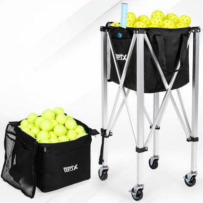 Pickleball Cart | Tennis Ball Hopper | 150 Ball Capacity | Multiple Storage Pockets | Carrying Bag | Lightweight & Portable | Coaching Cart for Practice & Training
