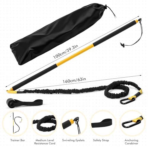 Shappy 1 Set Golf Swing Trainer Set - Sport Practice Aid System for Improving Swing Mechanics Core Strength Muscle Memory - Including Training Stick, Door Anchor, Resistance Band & Safety Strap