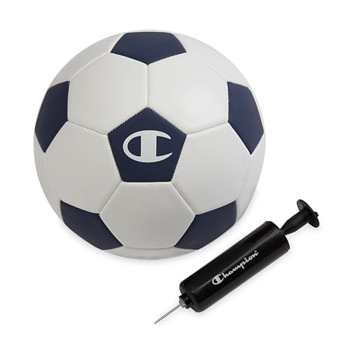 Champion Soccer Ball Youth & Adult – Matte Finish, 32-Panel Design, Enhanced Control, Sizes PVC Cover, Sizes 3,4 and 5 for Indoor & Outdoor Training, Includes 6" Pump - color: White/Medieval Blue, size: 4