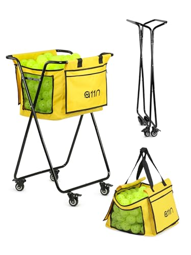 A11N SPORTS Pickleball Tennis Balls Hopper with Side Pocket – Holds 140 Pickleballs or 180 Tennis Balls, Pickleball Caddy with 4 Swivel Wheels, Foldable Frame & Detachable Bag for Training or Coaching