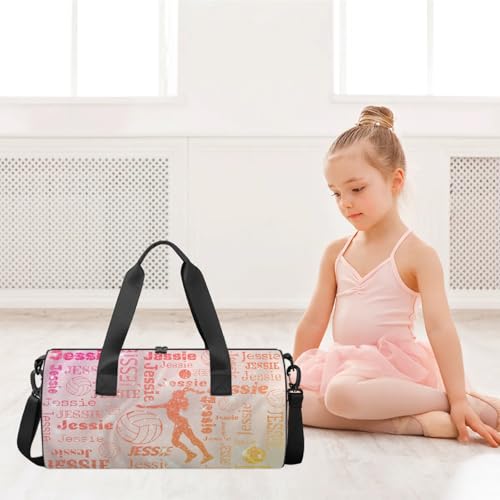 Custom Volleyball Sport Bags Personalized Sports Gym Bag with Name Overnight Weekender Duffel Bag Customized Gifts for Women Men, Orange Glitter