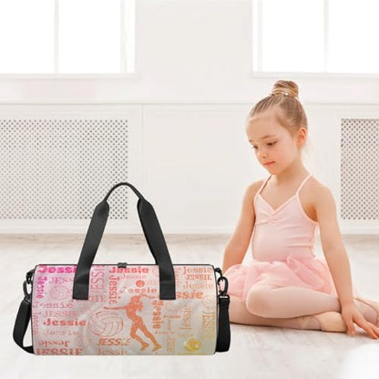 Custom Volleyball Sport Bags Personalized Sports Gym Bag with Name Overnight Weekender Duffel Bag Customized Gifts for Women Men, Orange Glitter