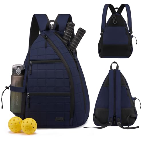 Women's Pickleball Backpack - Quilted Crossbody Sling Bag for Tennis & Pickleball Paddle - color: Navy Blue, size: Medium