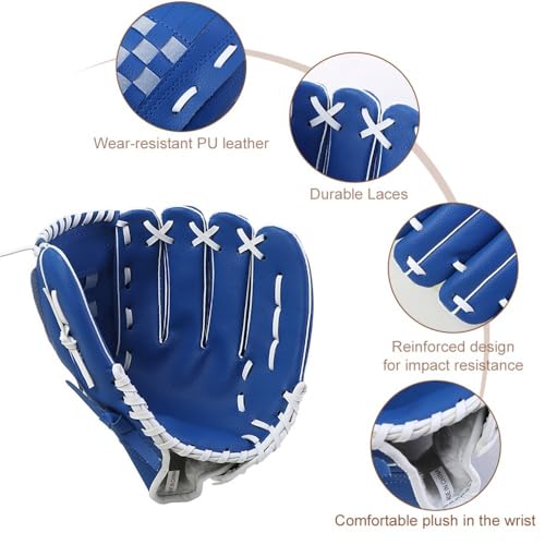 10.5/11.5/12.5 Inch Synthetic Leather Baseball Mitt - Left Hand Deep Pocket Design for Infield Practice, Beginner Softball Glove - color: Blue, size: Small