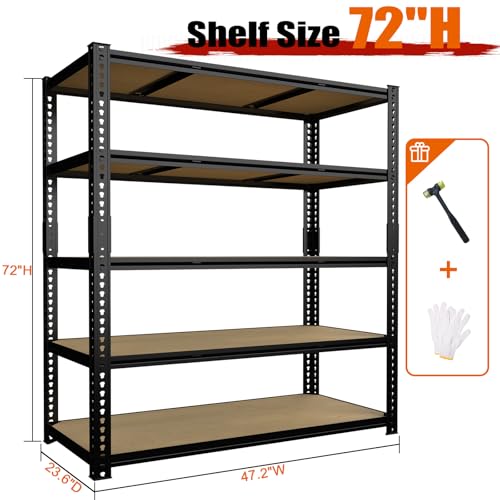 48" W Garage Storage Shelving 3050LBS Storage Shelves 5 Tier Adjustable Metal Storage Shelves Utility Shelf for Garage, Kitchen, Pantry, Basement 71" H x 48" W x 24" D - size: 71"H x 48"W x 24"D