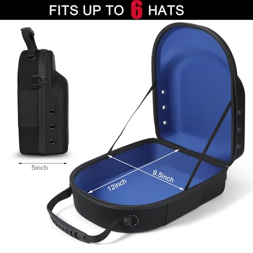 GERMUN Hard baseball hat case, Hat Carrier Travel Case with Adjustable Shoulder Strap, Hat cap case for 6 Baseball Caps - Perfect for Traveling & At-Home Storage (Black with Blue) - color: Black with Blue