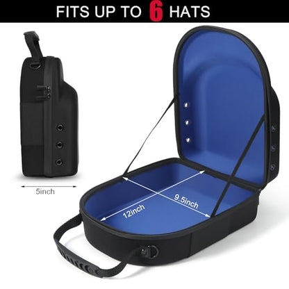 GERMUN Hard baseball hat case, Hat Carrier Travel Case with Adjustable Shoulder Strap, Hat cap case for 6 Baseball Caps - Perfect for Traveling & At-Home Storage (Black with Blue) - color: Black with Blue