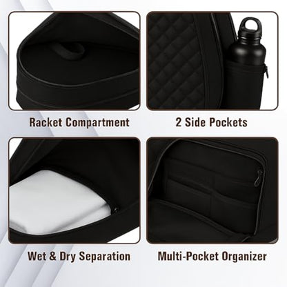 Tennis Bag – Large Capacity Racket Bag for Tennis, Pickleball & Badminton – Water-Resistant & Lightweight - color: BLACK