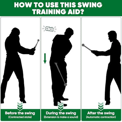 Retractable Golf Swing Trainer, Training Aid with Grip Trainer, Click Feedback for Tempo & Swing Mechanics, Weighted Indoor Practice Stick for Home Office, Gift for Men&Lady Beginners
