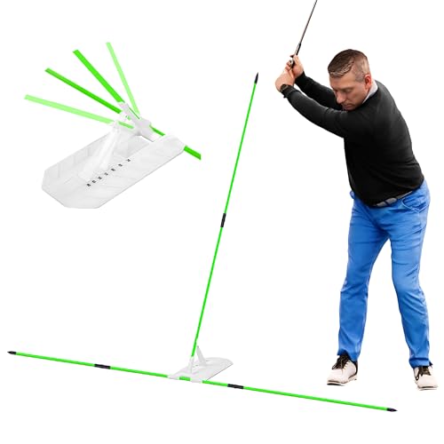 Golf Swing Plane Trainer - Alignment Stick Holder Set, Professional Golf Training Aids for Swing Path, Posture & Aiming, Golf Practice Accessories - color: Green