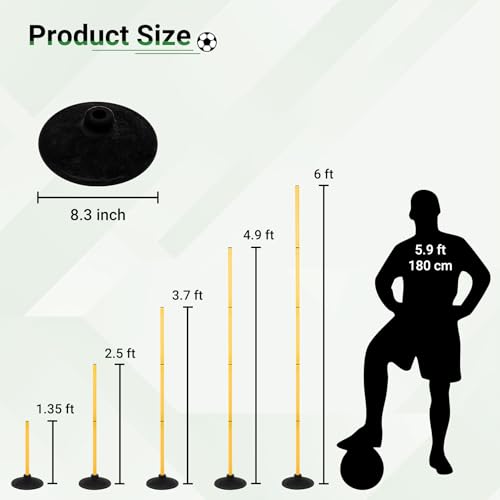 Neoaider 6 FT Agility Poles for Soccer, Basketball, Football, Equestrian, Pet Training, 4/6/8/10 Pack Detachable Soccer Poles w/Rubber Bases, Pole Bending Poles for Horses, Indoor/Outdoor Use - style: 4 Pack