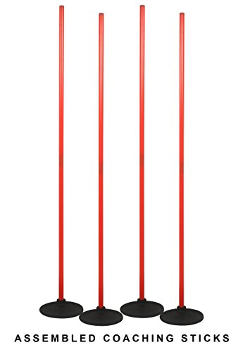 Coaching Combo Sticks Set – 4 Training Poles with 4 Weighted Rubber Bases, 30” Modular Poles, Converts to 5FT Coaching Sticks or Corner Flags – For Soccer Training, Turf, Grass & Indoor Use