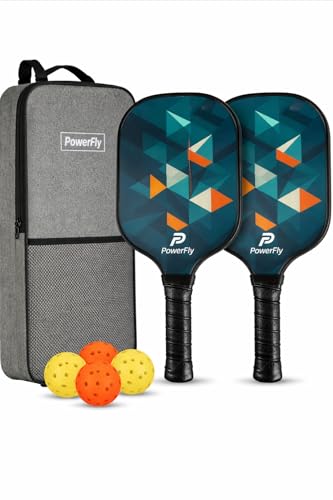 PowerFly Pickleball Paddles Set of 2, Fiberglass Surface Pickleball Set with 2 Pickleball Rackets,4 Pickleball Balls,1 Portable Carry Bag, Pickle Racket Set for Men Women - color: Arctic Teal