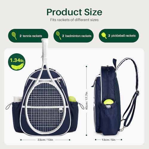 Tennis Bag for Women & Men Sling Crossbody Backpack 2-Racket Waterproof Pocket & Fence Hook Racket Bags Suitable for Pickleball Tennis Badminton - color: Navy