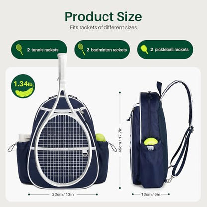 Tennis Bag for Women & Men Sling Crossbody Backpack 2-Racket Waterproof Pocket & Fence Hook Racket Bags Suitable for Pickleball Tennis Badminton - color: Navy