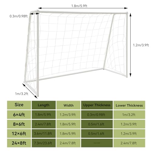 Soccer Goal Net, Sports Soccer Replacement Goal Nets Football Net Soccer Netting for Backyard Games and Training for Adults and Youth Soccer Practice, White - size: 6X4FT