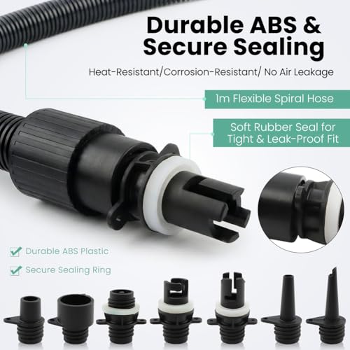 Paddle Board Pump Adapter Set Universal Sup-Air Pump Adaptor Hose with 7 Air Valve Nozzles, Paddle Board Accessories for Most SUP-Electric Air-Pump