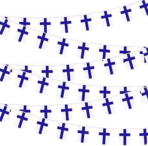 Finland Finnish Small Mini String Banner Flags Miniature Finland Banners For Grand Opening,Grand Opening Sports Celebration Decorations (50 Feet 38 Flags) - color: Finland