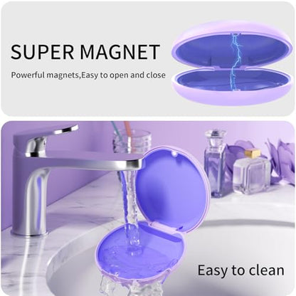 2 Pack Retainer Case, Compatible with Invisalign, Slim Aligner Case with Removal Tool, Aligner Seaters & Brush, Pocket Size Secure Magnetic Closure for Travel - Purple - color: 2 Pack - Purple